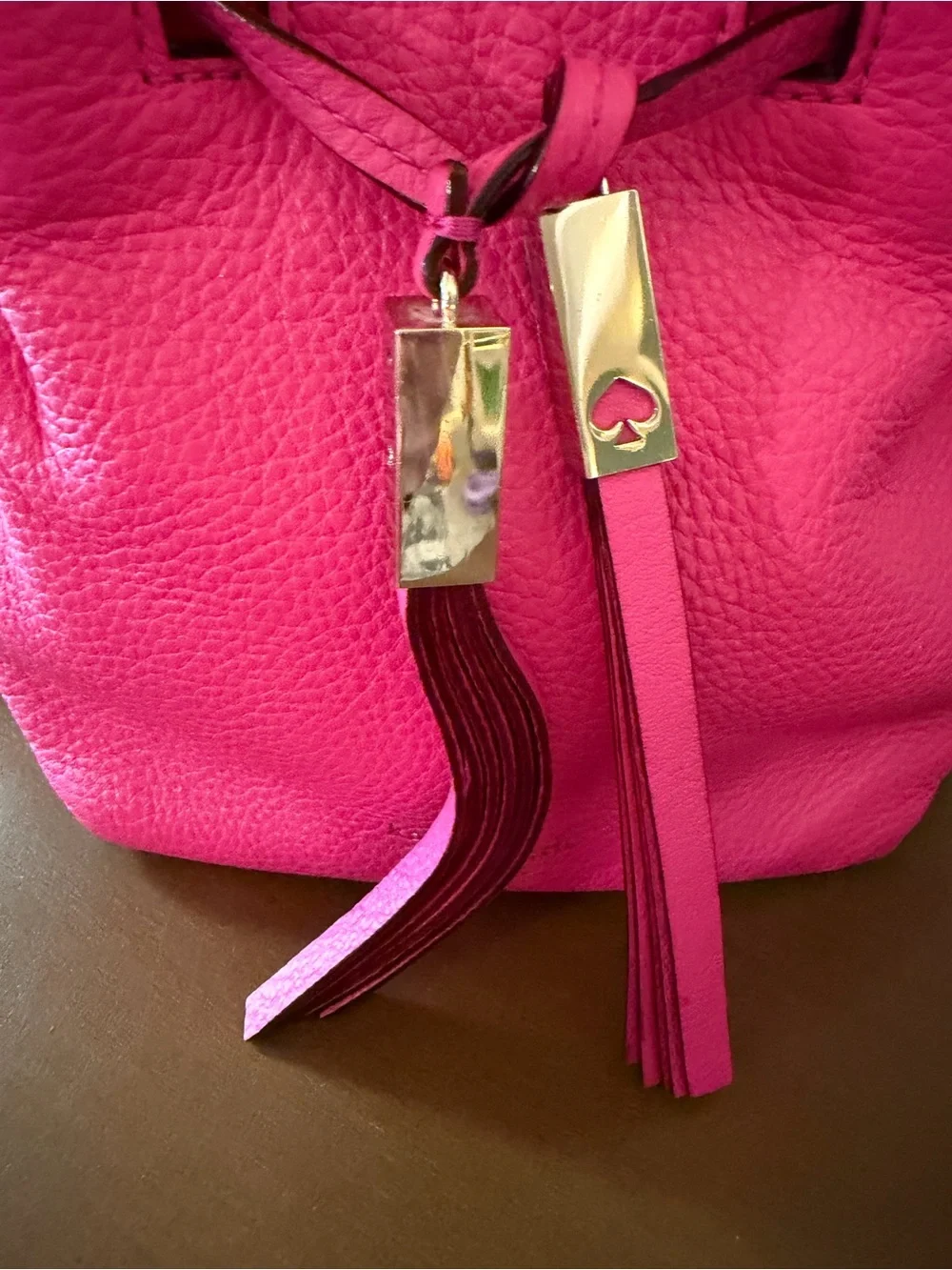 Kate Spade Hot Pink Leather Drawstring Crossbody Bucket Bag